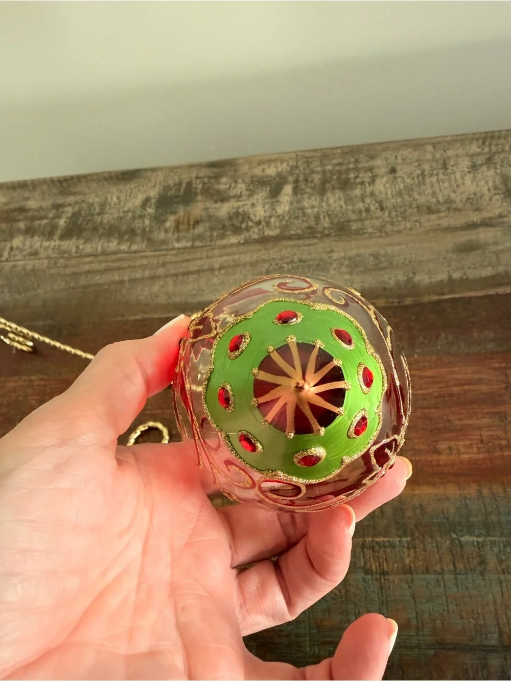 Vintage Style Glass Teardrop Poinsettia Christmas Ornament JS Mark- Excel. Cond.